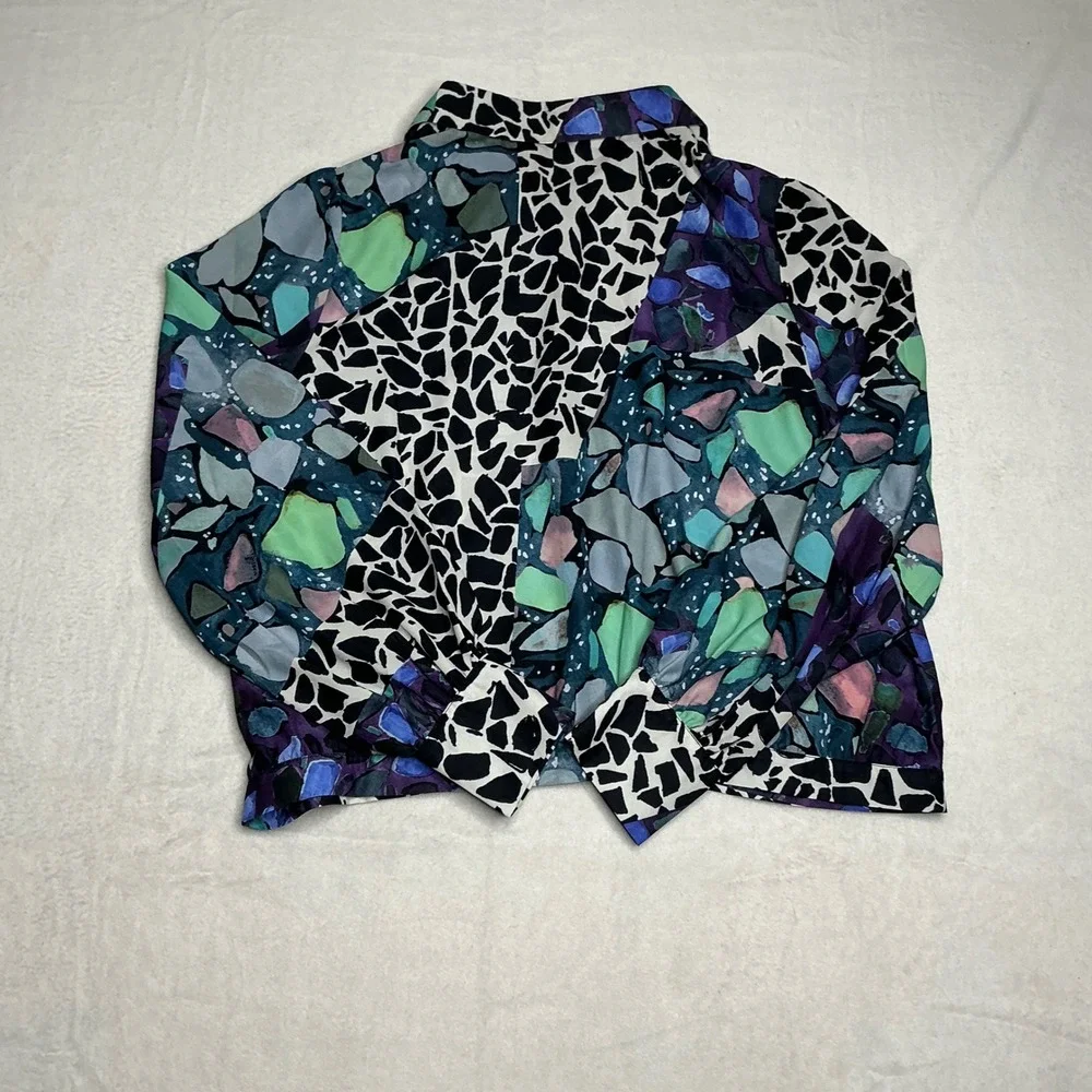 NWT Apricot Women Abstract Print Long Sleeve Collared Button Down Blouse - Picture 12 of 12